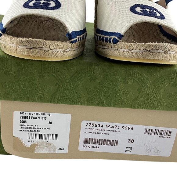 Gucci Women's Espadrille With Ribbon Tie Interlocking G White & Blue Sz 38 - Picture 10 of 11